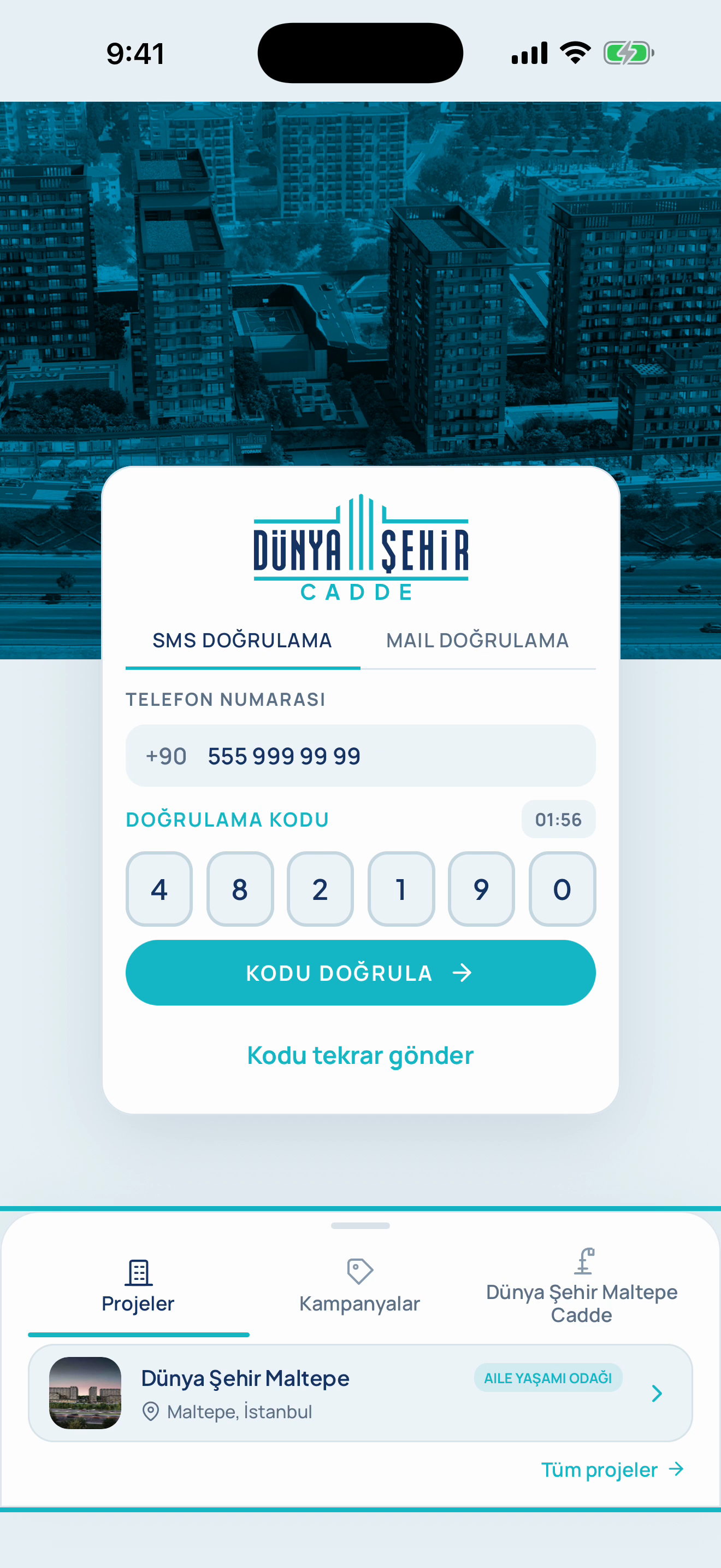 Dünya Şehir Cadde uygulaması giriş ekranı